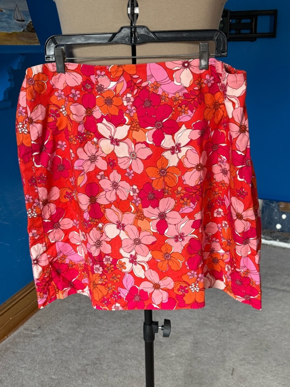 Talbots Plus 20W Pink Orange Floral Skirt Cotton Stretch Lined Preppy